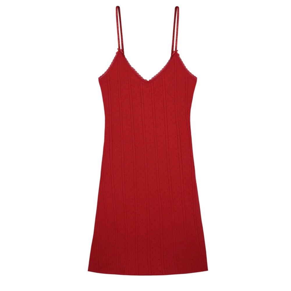 Cou Cou Intimates Cherry Red Pointelle Slip and Matching Thong XS